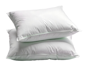 Two white pillows stacked on top of each other isolated on transparent background