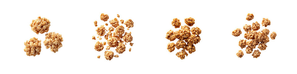 Set of Crunchy Granola Bites Made from Oats and Honey isolated on transparent background
