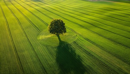 contrast uniqueness standing out symbol of concept variety and difference a solitary tree stands out against a patterned green field in this aerial view
