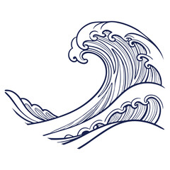 Obraz premium Hand Drawn Ocean Wave Line Art
