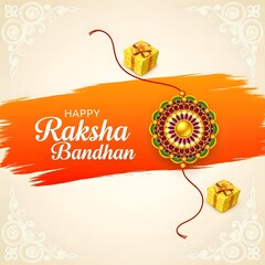Raksha bandhan design featuring a rakhi, gifts, and decorative elements on a gradient background