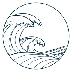 Naklejka premium Minimalist Ocean Wave Line Art in Circular Frame