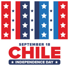 Obraz premium Chile Independence Day. Happy national holiday Fiestas Patrias. Freedom day. Celebrate annual in September 18. Chile flag. Patriotic chilean design. Poster, card, banner, template, background. Vector