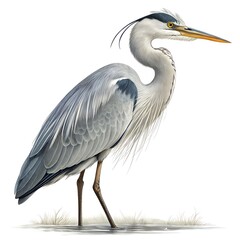 Obraz premium Grey Heron Bird, Detailed Illustration, Serene Wildlife Art, White Background