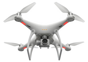White drone with camera flying against a plain background  isolate  Isolated on Transparent Background
