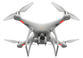 White drone with camera flying against a plain background  isolate  Isolated on Transparent Background