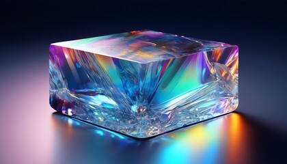 crystal clear ice reflective block with smooth surface and prismatic highlights