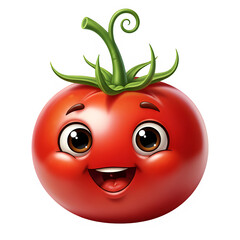 Cartoon tomato character with smiling face and green leaves  isolate  Isolated on Transparent Background