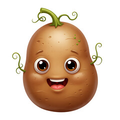 Happy cartoon potato with facial features and green sprout  isolate  Isolated on Transparent Background
