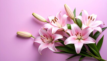 Fototapeta premium Pink lilies on pastel background