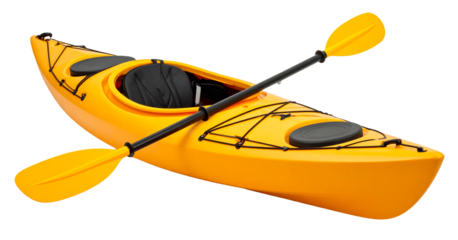 yellow kayak with paddle isolated on white background