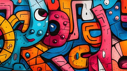 Obraz premium Colorful Graffiti Characters Urban Wall Art
