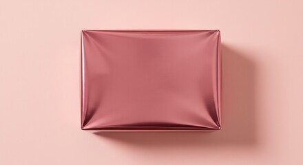 Elegant Square Gift Wrapped in Lustrous Rose Gold Foil on a Monochromatic Pink Background