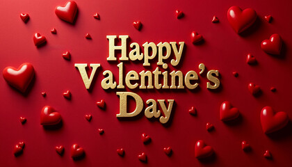 Happy Valentine's Day greeting with red hearts on a red background  