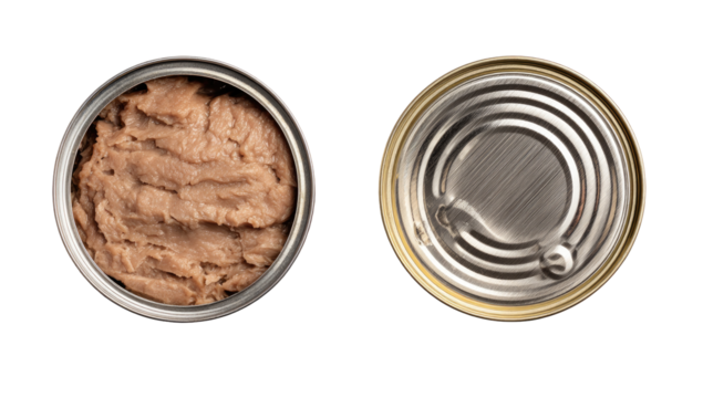 Two metal cans, open tops, showing inside contents
