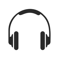 Black headphones icon on white background for audio and music