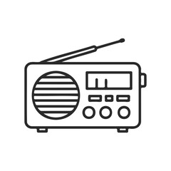 Vintage portable radio with antenna and dials on white background