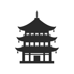 Silhouette of traditional asian pagoda with multiple tiers and curved roofs