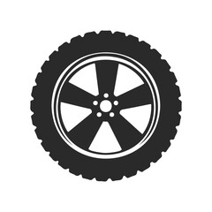 Fototapeta premium Black tire icon with five-spoke alloy wheel on white background