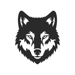 Black and white wolf head graphic illustration with intense stare