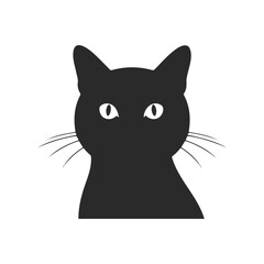 Obraz premium Silhouette of black cat with whiskers on white background