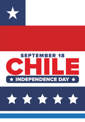 Chile Independence Day. Happy national holiday Fiestas Patrias. Freedom day. Celebrate annual in September 18. Chile flag. Patriotic chilean design. Poster, card, banner, template, background. Vector