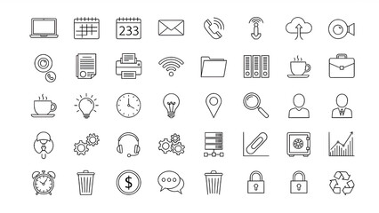 A versatile set of universal linear icons for business and technology concepts. Minimalist outline symbols for website and applications.