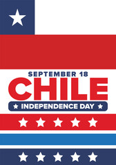 Chile Independence Day. Happy national holiday Fiestas Patrias. Freedom day. Celebrate annual in September 18. Chile flag. Patriotic chilean design. Poster, card, banner, template, background. Vector