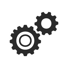 Black and white gear icon illustrating mechanical engineering concepts