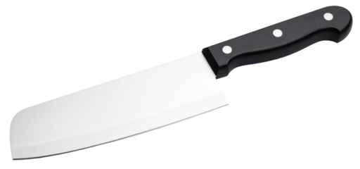 a new kitchen knife with black handle isolated on white background