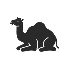 Silhouette of sitting camel with two humps on white background