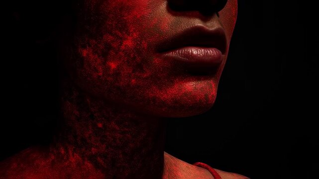 Animated thermal visualization focusing on widespread heat emission from inflamed bright red skin afflicted by exfoliative erythroderma.