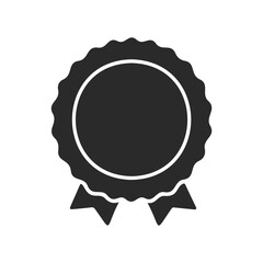 Simple black award ribbon icon with round emblem and ribbons