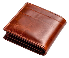closed brown leather wallet isolated on white background