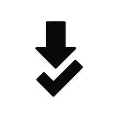 Black downward arrow and checkmark symbol silhouette