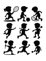 Children playing sports silhouette icon collection for activity Vector illustration