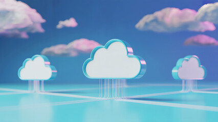 Modern cloud computing network connecting data with stylish pastel colors for technology companies and futuristic business solutions online now