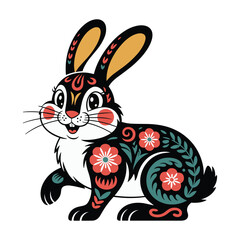 Colorful Chinese folk art rabbit year celebration design Vector illustration