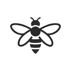 Fototapeta premium Minimalist black bee icon with outlined wings and body