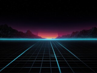 Retro Sunset Grid Landscape