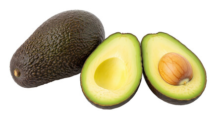 Isolated Whole and Halved Avocado