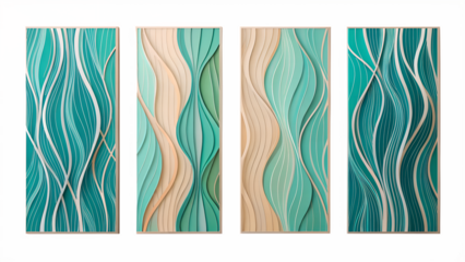 Abstract wavy pattern with blue and green tones, isolated on transparent background