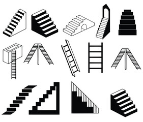 Abstract Surreal Stairs and Ladders Vector Set – Geometric Minimal Monochrome Design