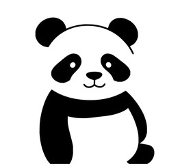 Illustration of a panda bear with black ears and eye patches in a simple cartoon style design looking forward