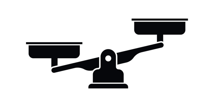 Silhouette of an unbalanced traditional scale icon showing inequality or comparison. Ideal for representing unfairness, legal imbalance, decision conflict, or measurement issues in designs.