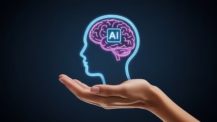 AI Brain Neon Illustration for Tech Concepts