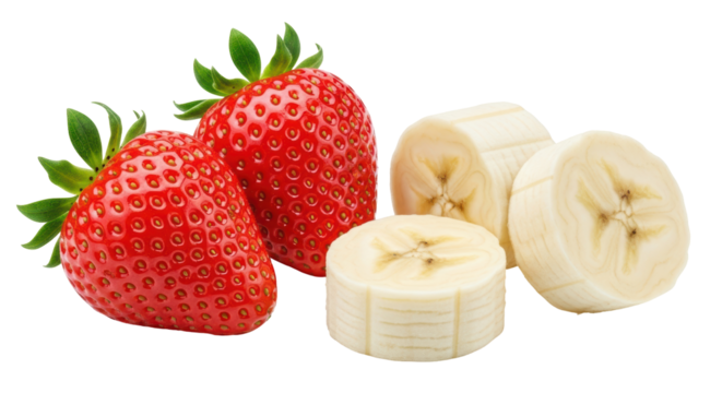 Isolated Strawberries and Banana Slices