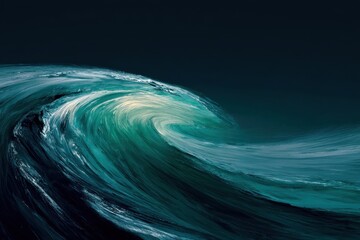 Abstract Teal and Green Ocean Wave Swirling in Dark Background