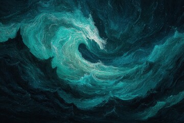 Abstract Teal and Green Ocean Wave Swirling in Dark Background