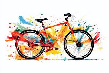 Colorful Abstract Bicycle Illustration with Watercolor Splash Effects.